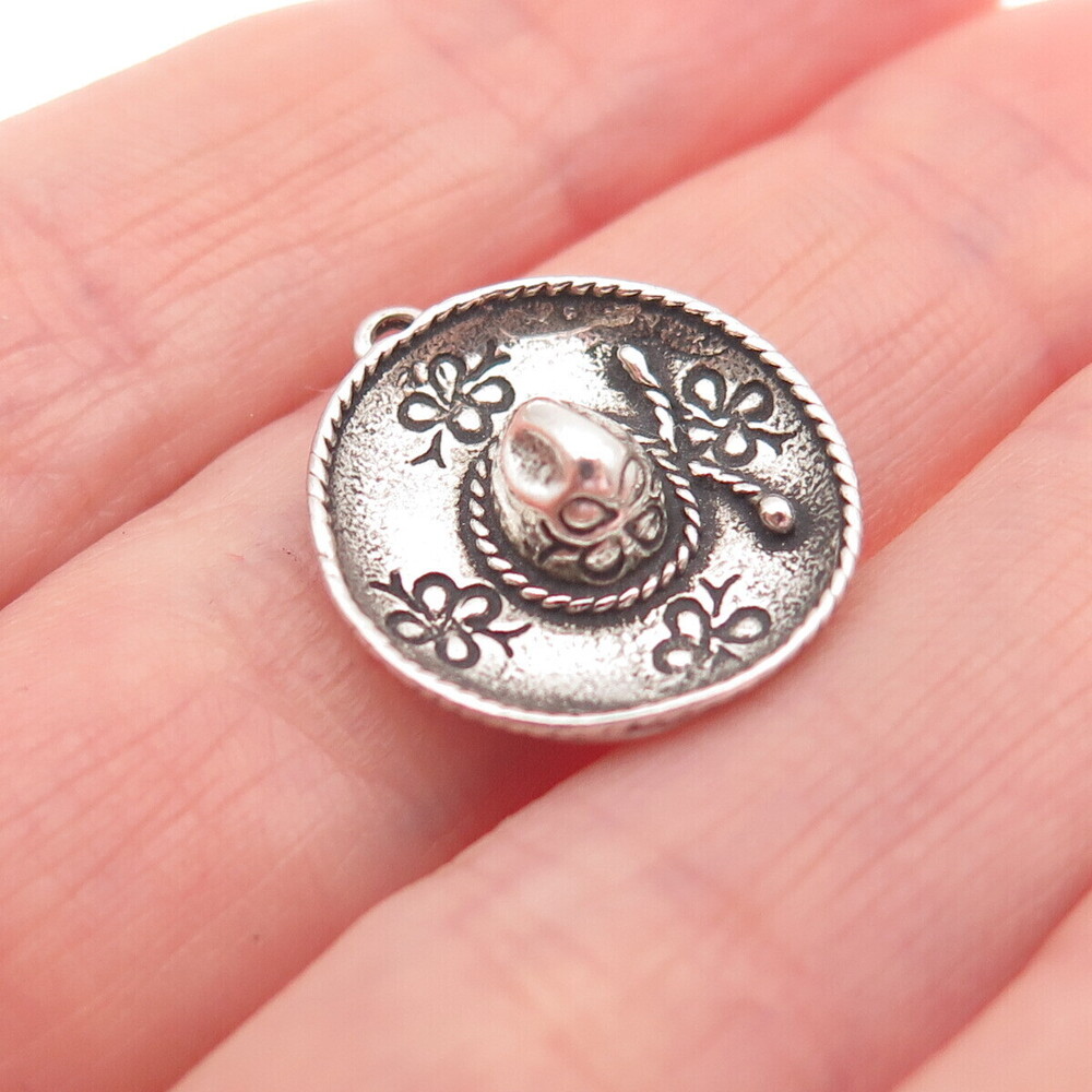 SUNWEST 925 Sterling Silver Vintage Cowboy Hat Oxidized 3D Mini Charm Pendant